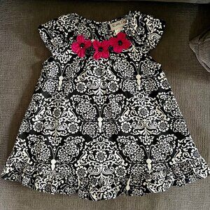 Rare Too Girls 2T Floral Print Dress Black White Pink Flowers Cute Toddler NWOT